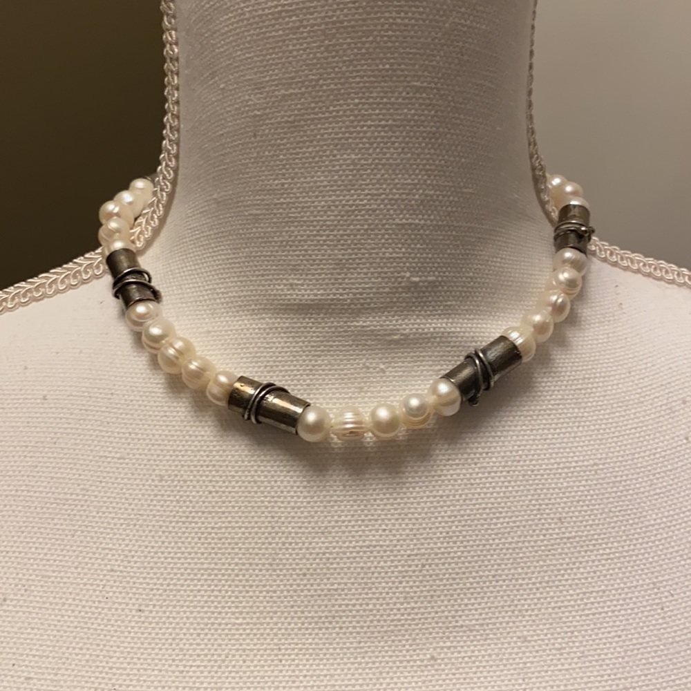 Sterling Silver Vintage Baroque pearls necklace !!